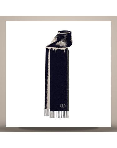 디올 CD Icon 양면 스카프 네이비 블루 그레이 실크 93E0015DH001C578