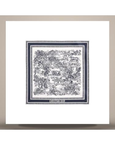 디올 Toile de Jouy Sauvage 90 스퀘어 스카프 아이보리 네이비 블루 실크 트윌 15JOU090I602C545