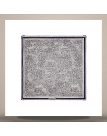 디올 Toile de Jouy 숄 아이보리 블루 울 실크 코튼 14JOU140I142C583