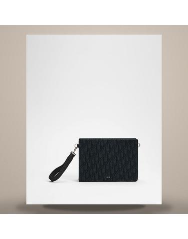 디올 A5 트라이앵글 파우치 블랙 Dior Oblique 자카드 2ESCA483YKYH03E