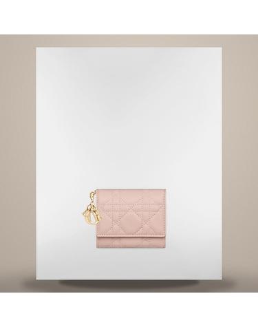 디올 Lady Dior Lotus 지갑 파우더 핑크 까나쥬 양가죽 S0181ONMJM973