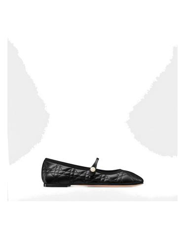 디올 Dior 발레 플랫 블랙 퀼트 까나쥬 송아지 가죽