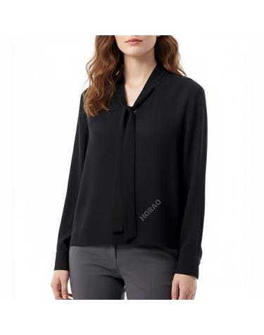 띠어리 Silk Georgette Open Neck Tie Blouse P0102509 001 오픈 넥 타이 실크 블라우스