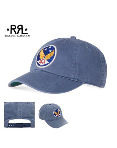 RRL 볼캡 더블알엘 윙드 로고 볼 캡 모자 가먼트 다이드 블루