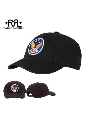 RRL 볼캡 더블알엘 윙드 로고 볼 캡 모자 가먼트 다이드 블랙