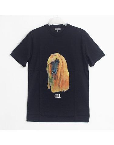 18SS 랑방 아프간하운드 프린트 반팔 잉크블루 RMJE0003 241