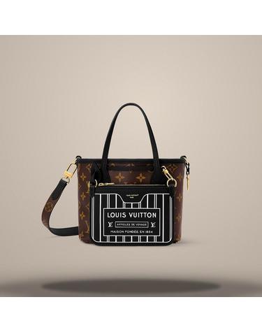 루이비통 네버풀 반둘리에 인사이드 아웃 BB Neverfull Bandouliere Inside Out BB 블랙 색상의 카우하이드 가죽 모노그램 코팅 캔버스 M28347