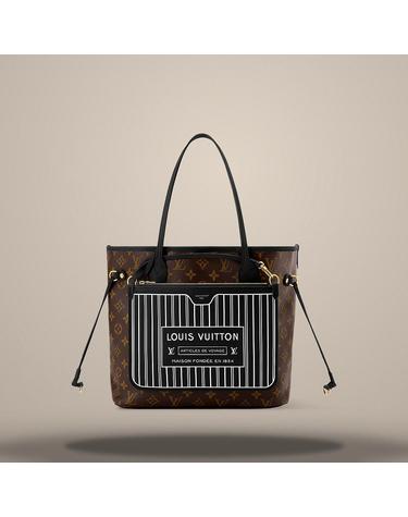 루이비통 네버풀 인사이드 아웃 MM Neverfull Inside Out MM 블랙 색상의 카우하이드 가죽 모노그램 코팅 캔버스 M28351