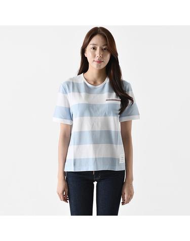 톰브라운 럭비 스트라이프 반팔티셔츠 화이트블루 MJS201A J0049 452