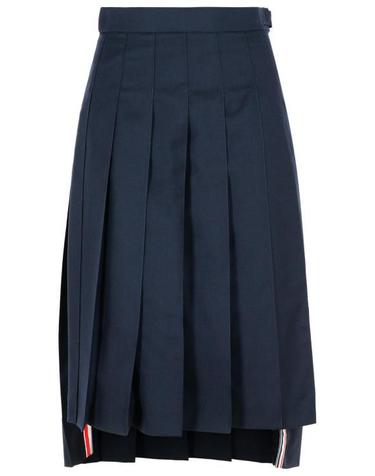 26FW 톰브라운 슈퍼 120 트윌 빌로우 더 니 플리츠 스커트 FGC400V 00626 415 NAVY DOM