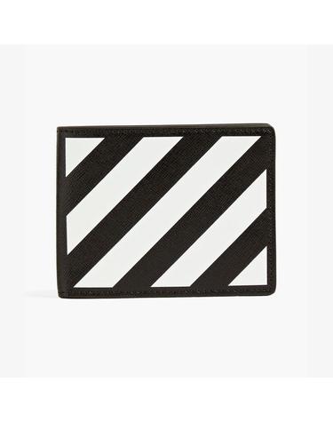 OffWhite 오프화이트 바인더 다이애그 스트라이프 프린트 레더 반지갑 Black OMNC039S22LEA0011001