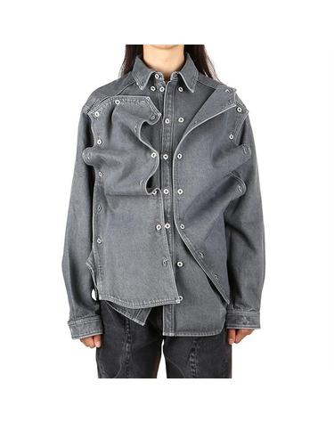 와이프로젝트 SHIRT47S23 GREY 버튼 패널 데님 셔츠