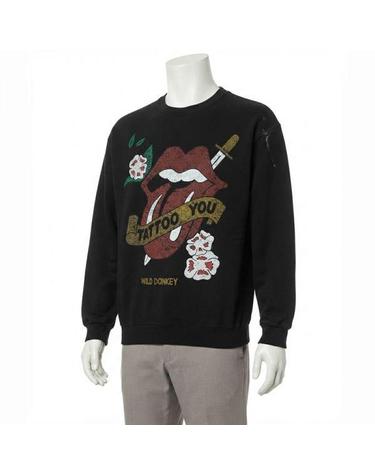 와일드동키 26FW X ROLLINGSTONES CREWNECK BLEACHED BLACK 롤링스톤즈 크루넥 맨투맨