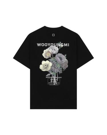 우영미 플라워 프린트 백로고 티셔츠 블랙 23FW