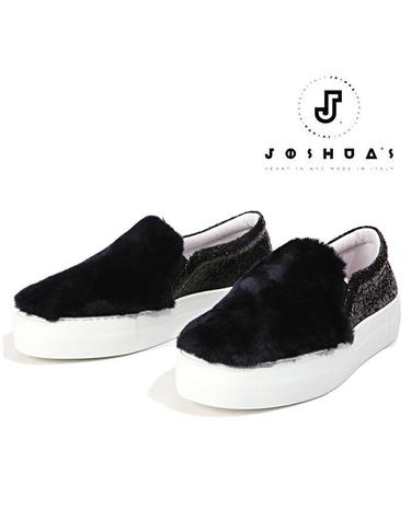 조슈아샌더스 10078GFW GLITTER FUR BLACK 여성 글리터 레더 퍼 장식 슬