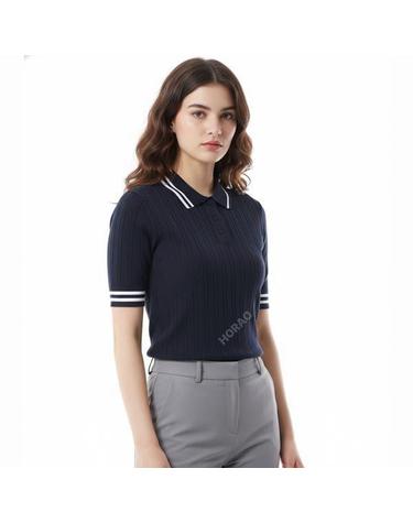 지포어 COTTONBLEND RIBBED SHORT SLEEVE SWEATER POLO G4LF23S800TWLT 여성 코튼 리브 숏 슬리브 스웨터 폴로