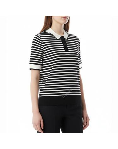 지포어 CONTRAST STRIPE MERINO WOOL SS SWEATER POLO GLS000002ONYX 여성 콘트라스트 스트라이프 메리노 울 숏 슬리브 스웨터 폴로
