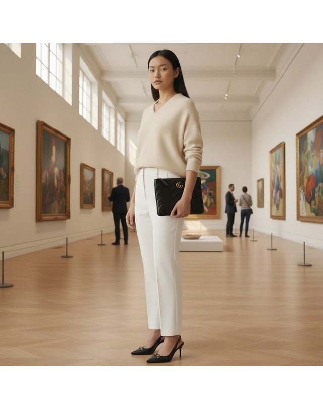 구찌 [명품] 구찌 파우치 GG 마몽 레더 블랙 골드메탈 미디엄 525541 0OLET 1000 카키 착용컷