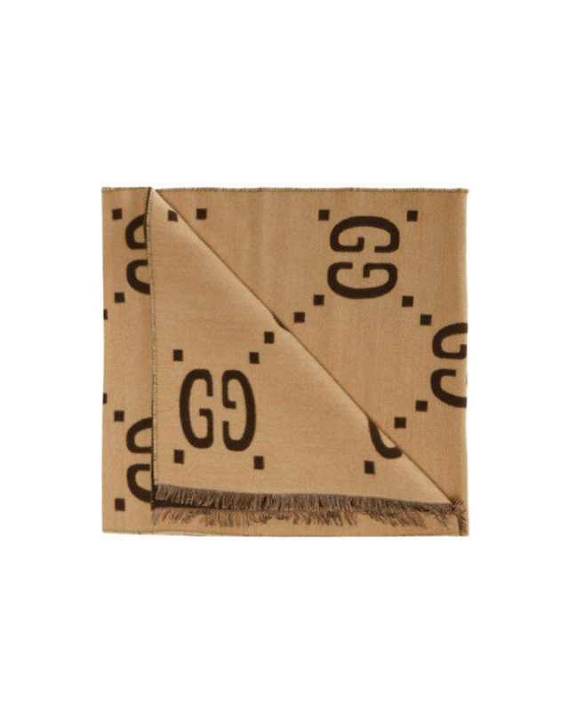 구찌 [명품] 구찌 26SS GG 자카드 투톤 울 머플러 베이지브라운 495592 4G350 2179 밝은 브라운 착용컷