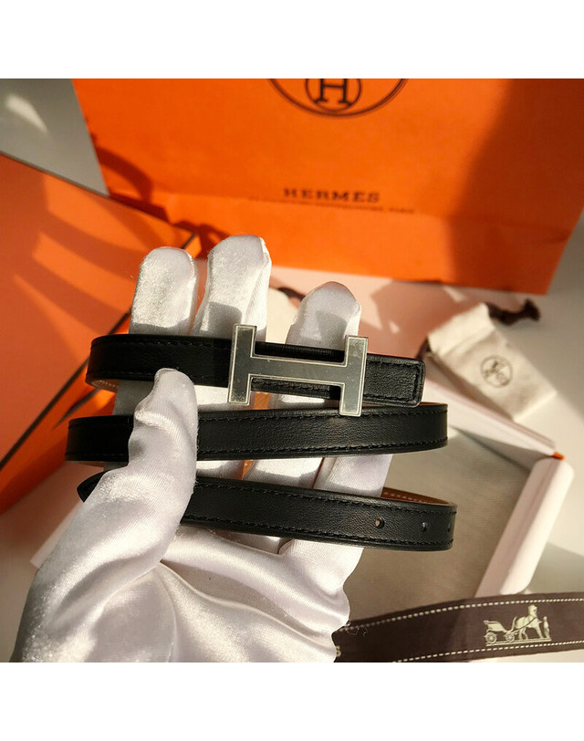 에르메스 [명품]에르메스 포커스 여성 가죽 슬림 벨트 13mm 블랙 에토프 양면 로즈골드 골드 버클 1149833 12211423 BLACK 착용컷