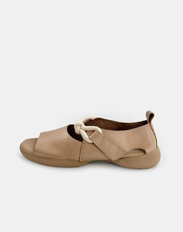 사하란(Saharan - Beige) 여자 여름 샌들 가죽 오픈토 플랫