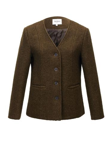 [MOMEN] V- neck Slim Fit Jacket - Brown_XMTFUYFB21125