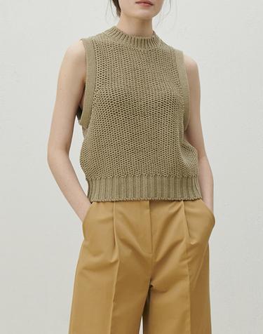 [MOMEN] Waffle Knit Vest- Beige_XMCBV3S341134