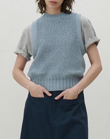 모먼 [MOMEN] Waffle Knit Vest- Light Blue_XMCBV3S341152