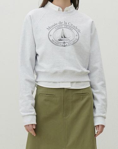 [MOMEN] Sailing Crop Sweat Shirts- Light Grey_XMTAL3S241109