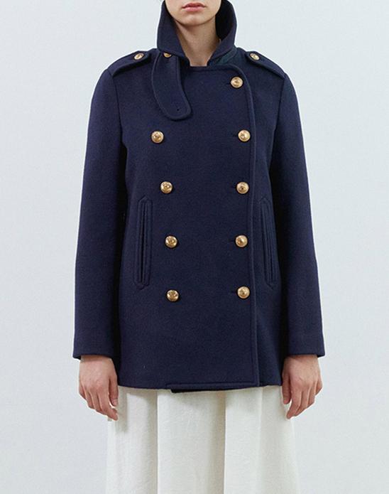 [MOMEN] Vintage Button Pea Coat - Navy_XMPESYWC21156