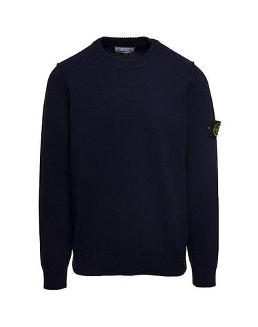 [스톤아일랜드] 23FW 7915508A3 A0020 와펜패치 램스울 라운드 니트 네이비 남성 니트 / TTA