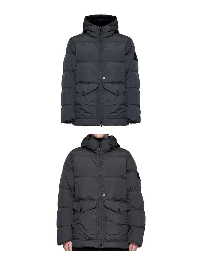 스톤아일랜드 [스톤아일랜드] 24FW 811540723 V0062 와펜패치 가먼트 다이드 크링클랩스 후드 점퍼 다크 그레이 남성 자켓 / TR 착용컷