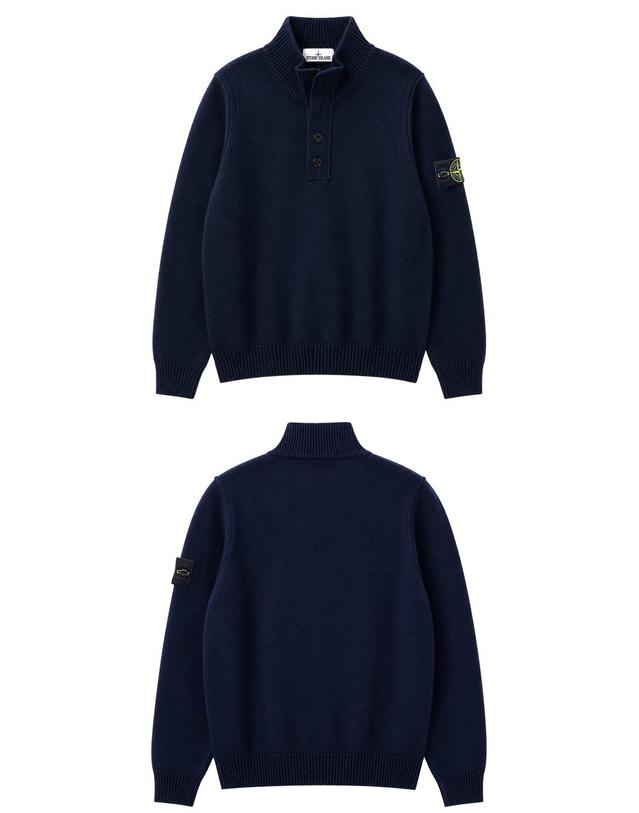 스톤아일랜드 [스톤아일랜드] 26FW 와펜패치 울 블렌드 반집업 니트 네이비 남성 니트 L2S155100040 S00A3 V0020 / TLS 착용컷