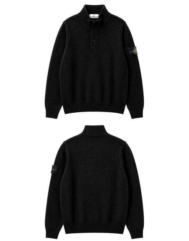 스톤아일랜드 [스톤아일랜드] 26FW 와펜패치 울 블렌드 반집업 니트 블랙 남성 니트 L2S155100040 S00A3 V0029 / TLS 착용컷