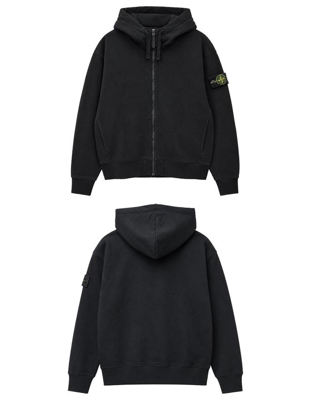 스톤아일랜드 [스톤아일랜드] 26FW 와펜패치 오가닉 코튼 플리스 후드 집업 블랙 남성 자켓 L2S156100009 S0051 V0029 / TFS 착용컷