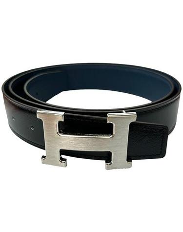 [에르메스] 리버서블 래더 스트랩 32MM 느와르 블루 드 프뤼스 그리스 모옌 하드웨어 남성 벨트 H064544CB86 H073967CAAD / TPM