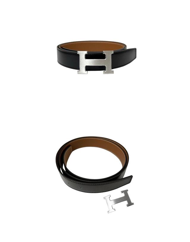 에르메스 [에르메스] H064544CB86 H073967CAAA0 H 벨트 버클 리버시블 레더 스트랩 32mm 그리스 모옌 하드웨어 느와르 골드 남성 벨트 / TEO 착용컷