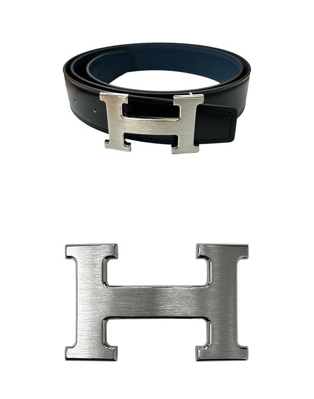 에르메스 [에르메스] 리버서블 래더 스트랩 32MM 느와르 블루 드 프뤼스 그리스 모옌 하드웨어 남성 벨트 H064544CB86 H073967CAAD / TPM 착용컷
