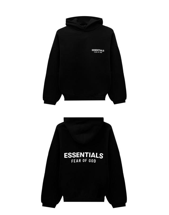 에센셜-피어오브갓 [피어오브갓] 에센셜 로고 플리스 후드 블랙 남성 후드 192HO246250F 001 / TJ 착용컷