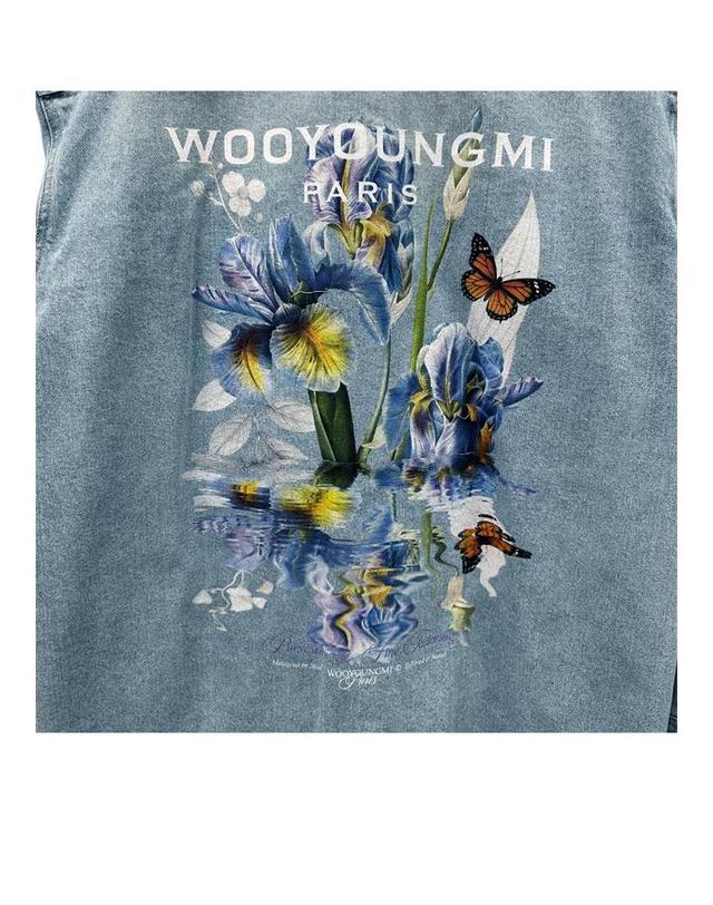 우영미 [우영미] 26SS 플라워 백로고 데님 셔츠 블루 남성 셔츠 W261SH26882L / TR 착용컷