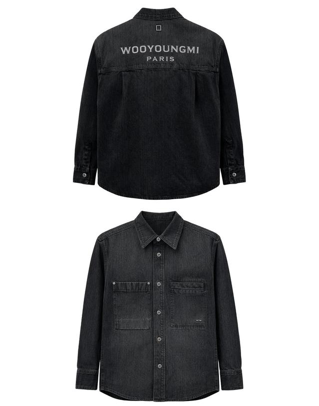 우영미 [우영미] 26SS 틴 워싱 데님 백로고 셔츠 블랙 남성 자켓 W261SH27970B / TR 착용컷