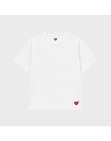 [휴먼메이드] 하트 로고 프린팅 라운드 반팔 티셔츠 화이트 레드 남성 티셔츠 HM00CS001 WR / TEO