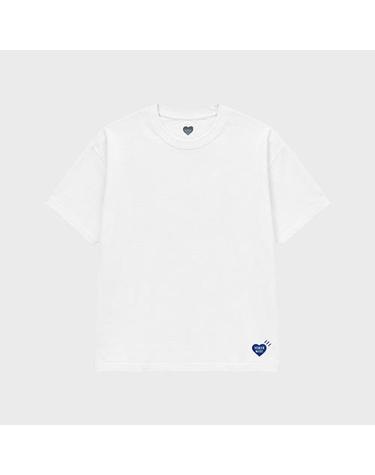 [휴먼메이드] 하트 로고 프린팅 라운드 반팔 티셔츠 화이트 블루 남성 티셔츠 HM00CS001 WB / TEO