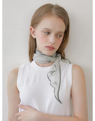 triangle shape pebble pattern chiffon scarf (SC006_ivorygreen)
