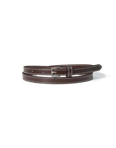 white stitch thin cowhide leather belt (T034_brown)