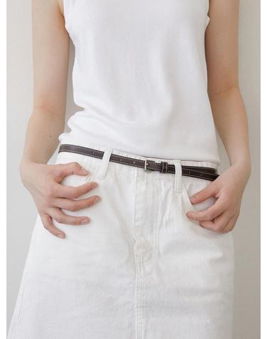 white stitch thin cowhide leather belt (T034_black)