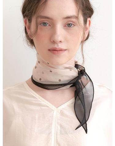 ray shape dot pattern chiffon scarf (SC003_ivoryblack)