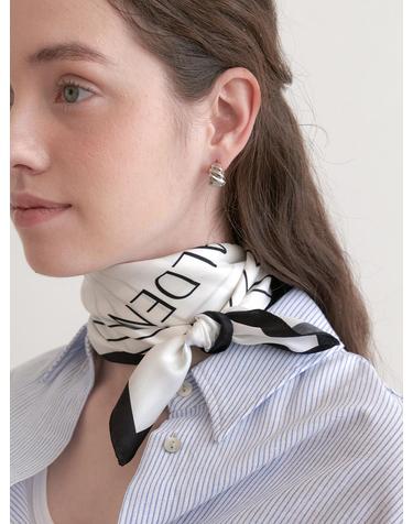 square line logo silk scarf (SC002_whiteblack)