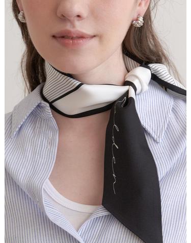 diagonal line silk twilly scarf (SC001_whiteblack)