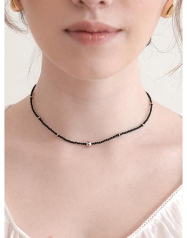 beads silver ball necklace (N033_black)